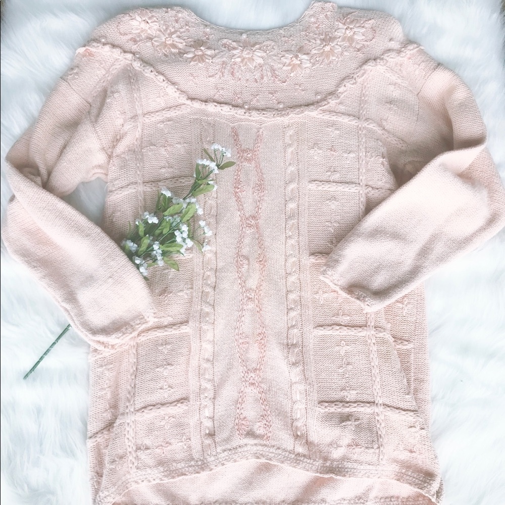 Vintage Kathie Lee Light Pink Pear Knit Sweater